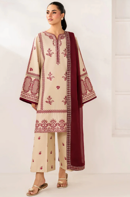 Baroque - Summer-3PC Lawn Embroidered Suit - zab1457