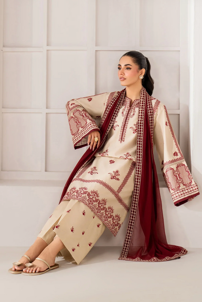 Baroque - Summer-3PC Lawn Embroidered Suit - zab1457