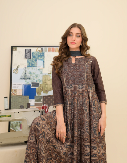 FAIZA SAQLAIN - Lawn  Frock 3 PCS UNSTITCHED PRINTED SUIT - zab1474