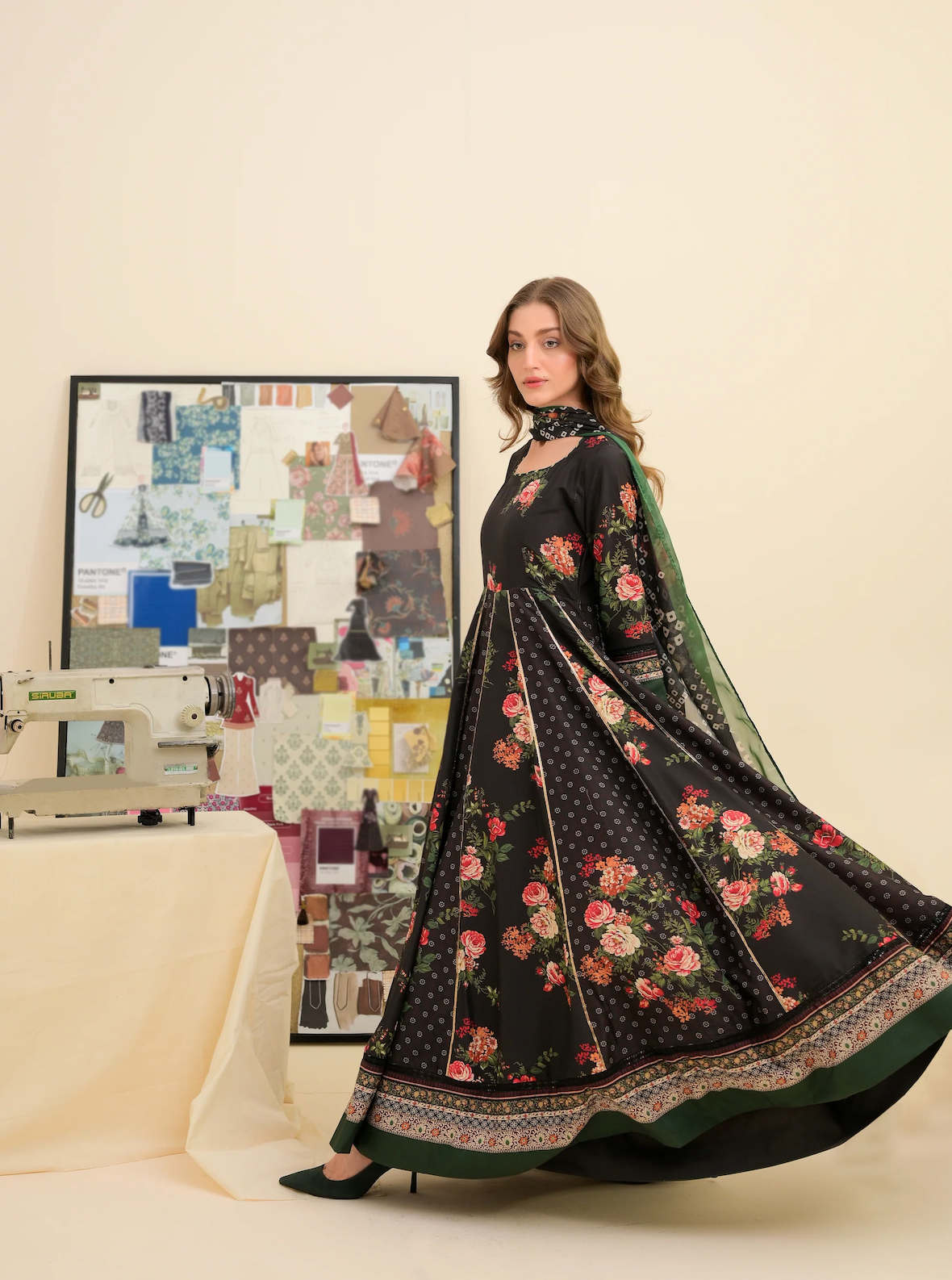 FAIZA SAQLAIN lawn Frock 3 PCS UNSTITCHED PRINTED SUIT - zab1475
