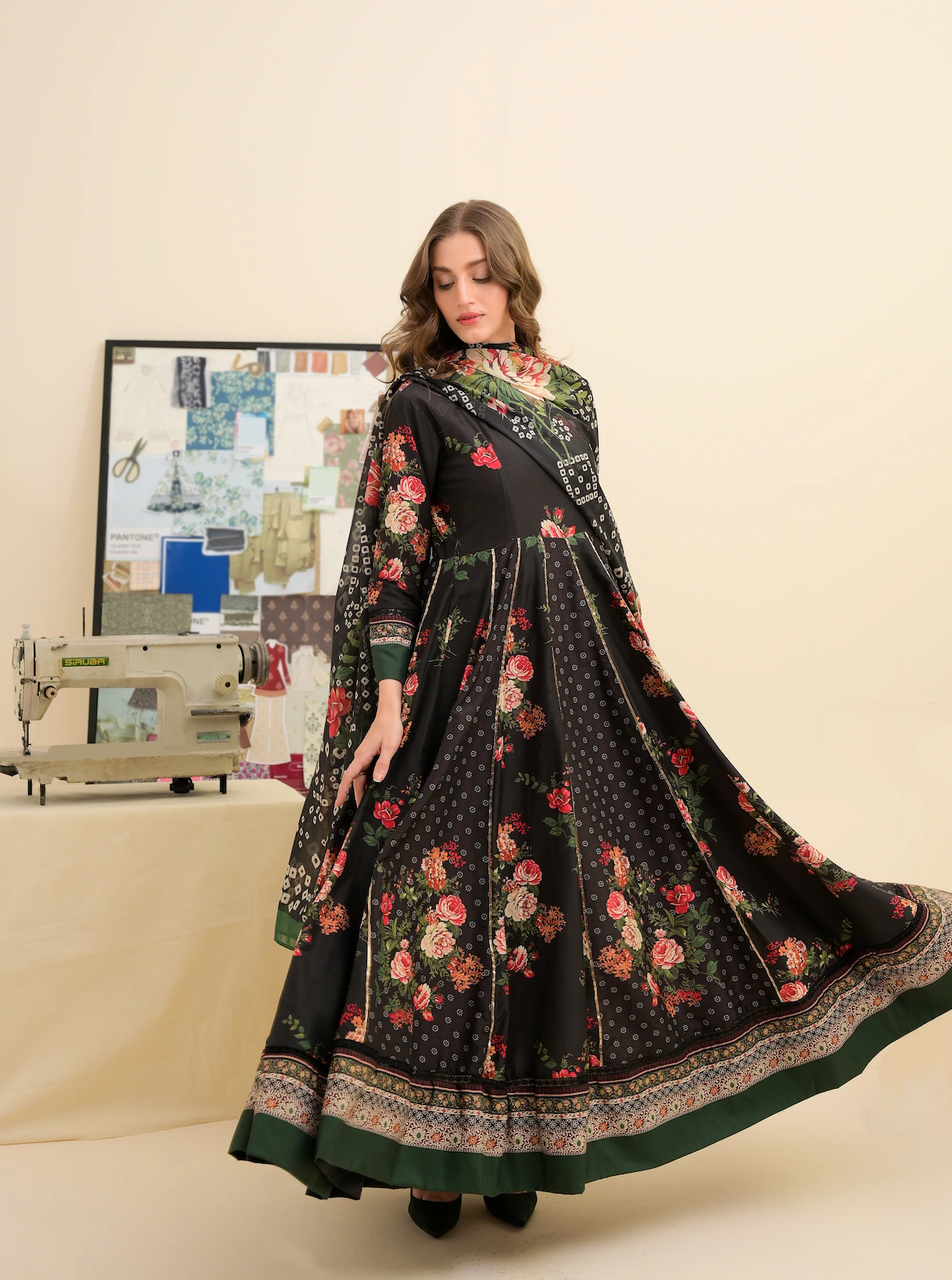FAIZA SAQLAIN lawn Frock 3 PCS UNSTITCHED PRINTED SUIT - zab1475
