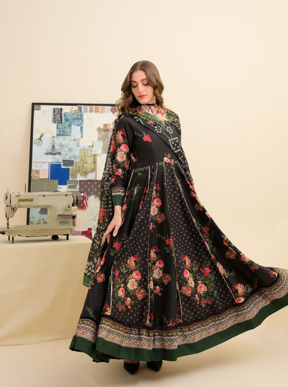 FAIZA SAQLAIN lawn Frock 3 PCS UNSTITCHED PRINTED SUIT - zab1475
