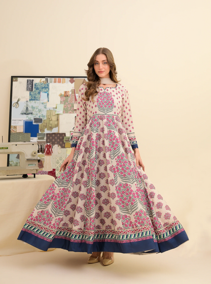 FAIZA SAQLAIN lawn Frock 3 PCS UNSTITCHED PRINTED SUIT - zab1476