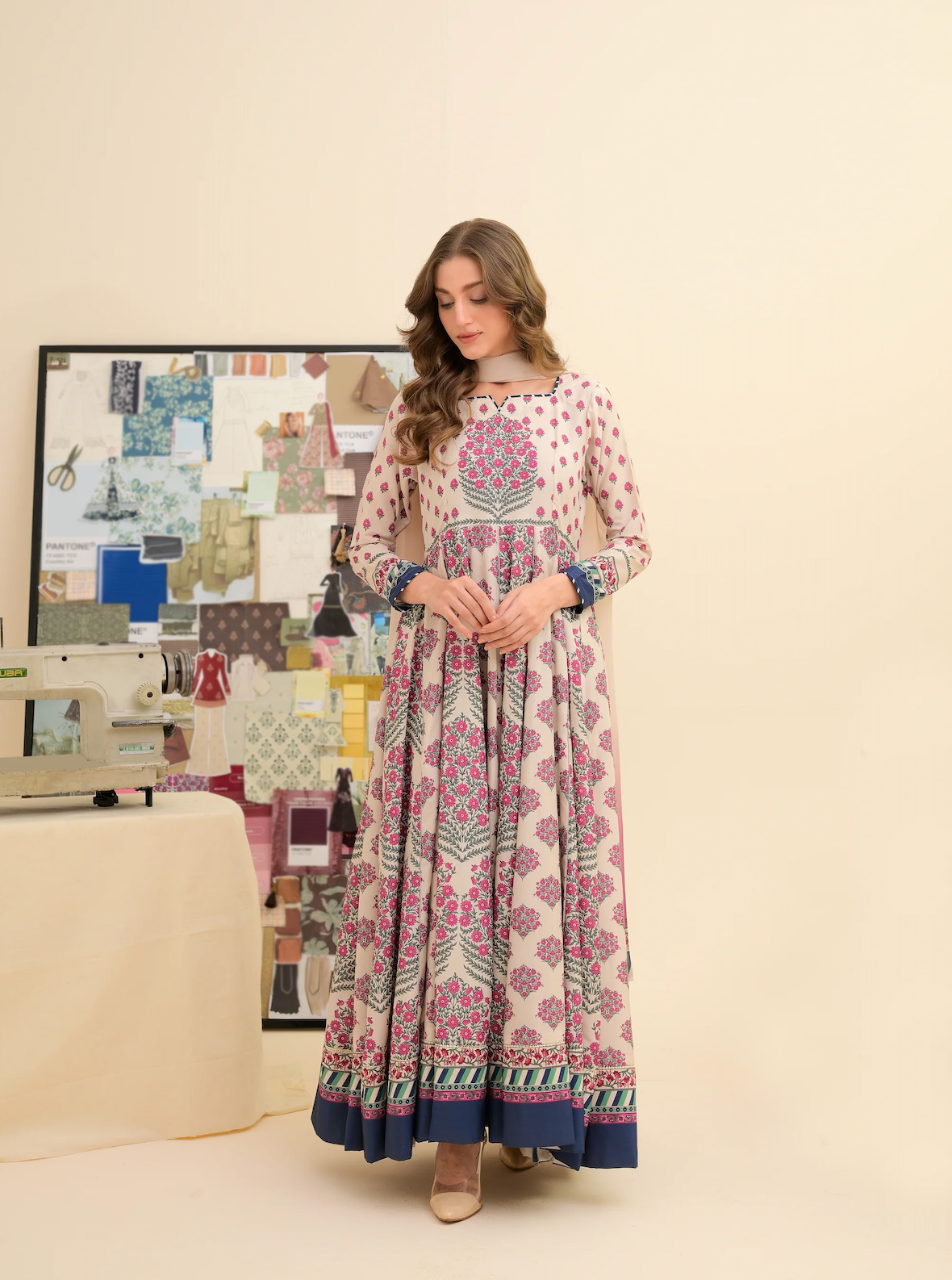 FAIZA SAQLAIN lawn Frock 3 PCS UNSTITCHED PRINTED SUIT - zab1476