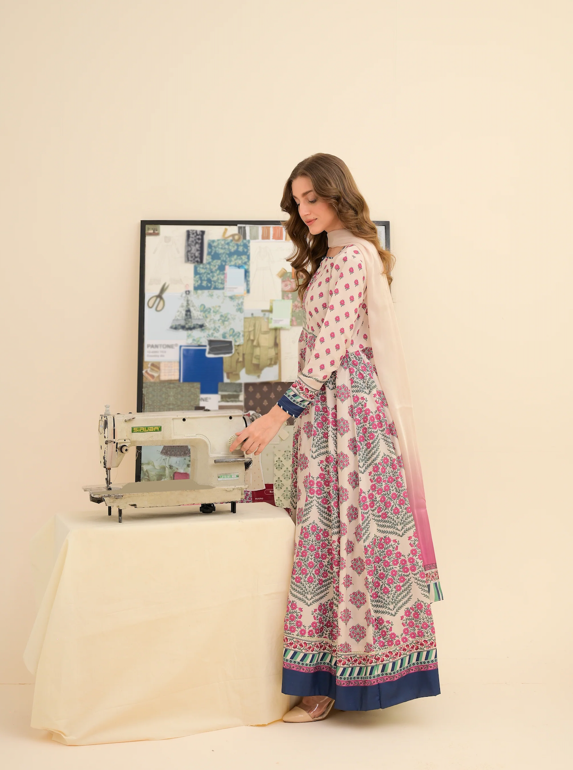 FAIZA SAQLAIN lawn Frock 3 PCS UNSTITCHED PRINTED SUIT - zab1476
