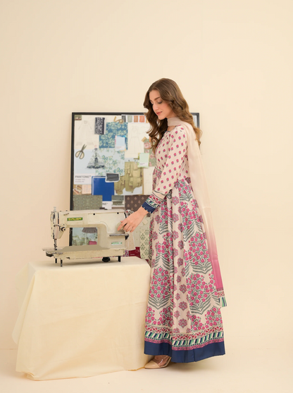 FAIZA SAQLAIN lawn Frock 3 PCS UNSTITCHED PRINTED SUIT - zab1476