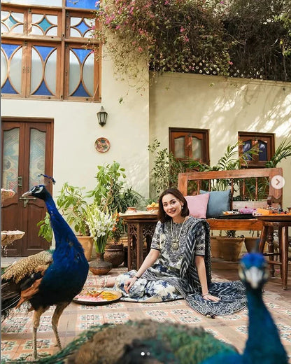 3-Pc Digital Printed with  Embroidered pathces Karandi Dppatta - zab1205