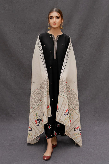 DHANAK 3PC EMBROIDERED SHIRT WITH DIGITAL PRINTED WOOL SHAWL- zab1127