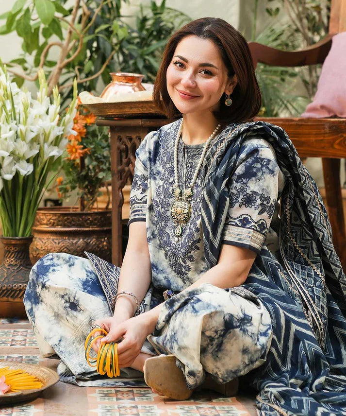 3-Pc Digital Printed with  Embroidered pathces Karandi Dppatta - zab1205