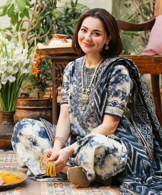 3-Pc Digital Printed with  Embroidered pathces Karandi Dppatta - zab1205
