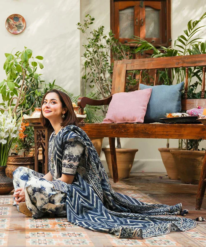 3-Pc Digital Printed with  Embroidered pathces Karandi Dppatta - zab1205