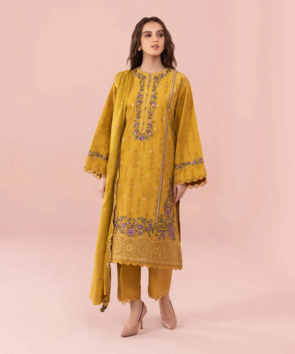 zab661 Linen Heavy Embroidered Shirt With Chiffon Dupatta