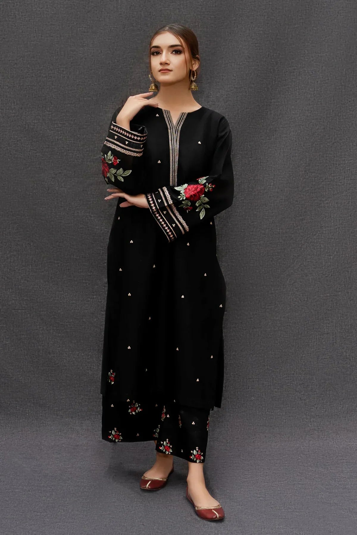 DHANAK 3PC EMBROIDERED SHIRT WITH DIGITAL PRINTED WOOL SHAWL- zab1127