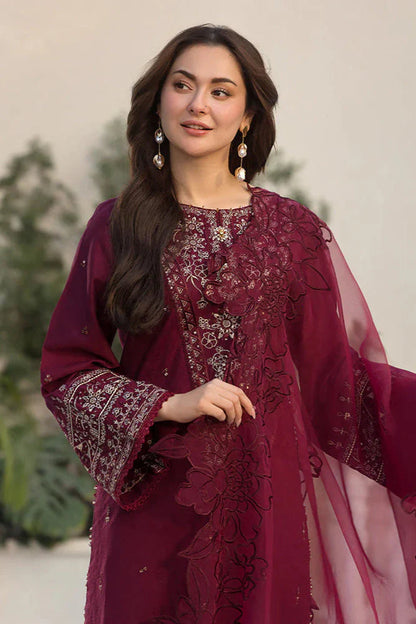 Velvet 3-Piece Dress with Embroidered Organza Dupatta - zab948