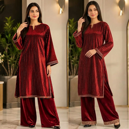 SwagiWear - 2PC Velvet chamki lining Velvet Suit - zab1561