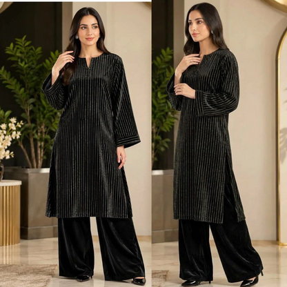 SwagiWear - 2PC Velvet chamki lining Velvet Suit - Sw1562