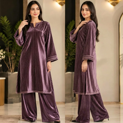 SwagiWear - 2PC Velvet chamki lining Velvet Suit - Sw1564