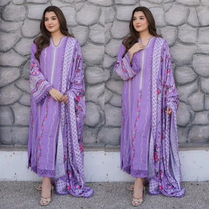 Saira Rizwan - 3PC Dhanak Chikankari Embroidered Shirt Pashmina Printed Dupatta - zab1565