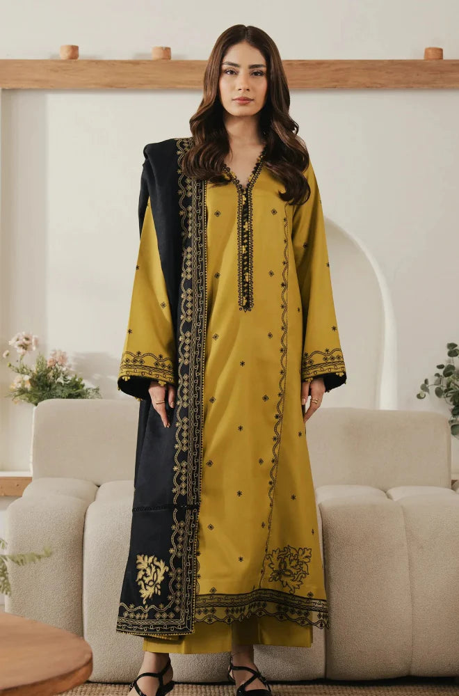 Motifz - Winter 3PC Dhanak Embroidered Suit - zab1506