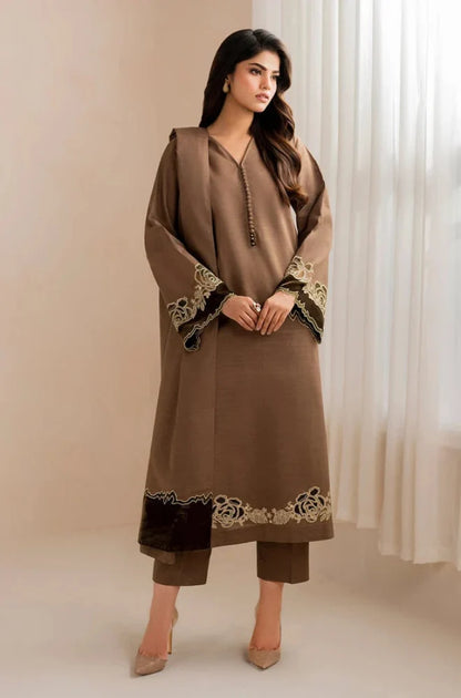 Baroque - Winter 3PC Dhanak Embroidered Suit - zab1504