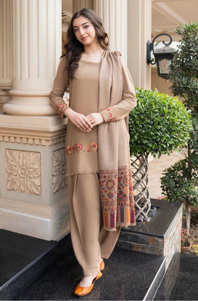 Aisling - Winter 3PC Dhanak Embroidered Suit - zab1501