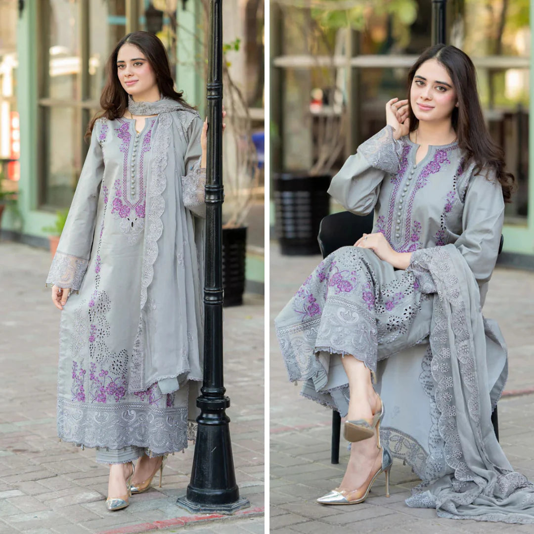 Mushq - 3PC Lawn ChickenKari Embroidered Suit - zab1022