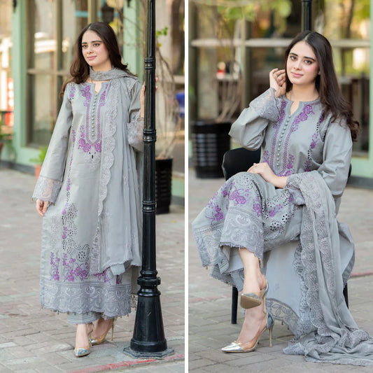 Mushq - 3PC Lawn ChickenKari Embroidered Suit - zab1022