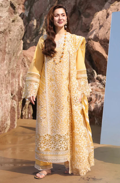 Chikenkari Qalamkar Embroidered 3 PC Lawn - zab1293