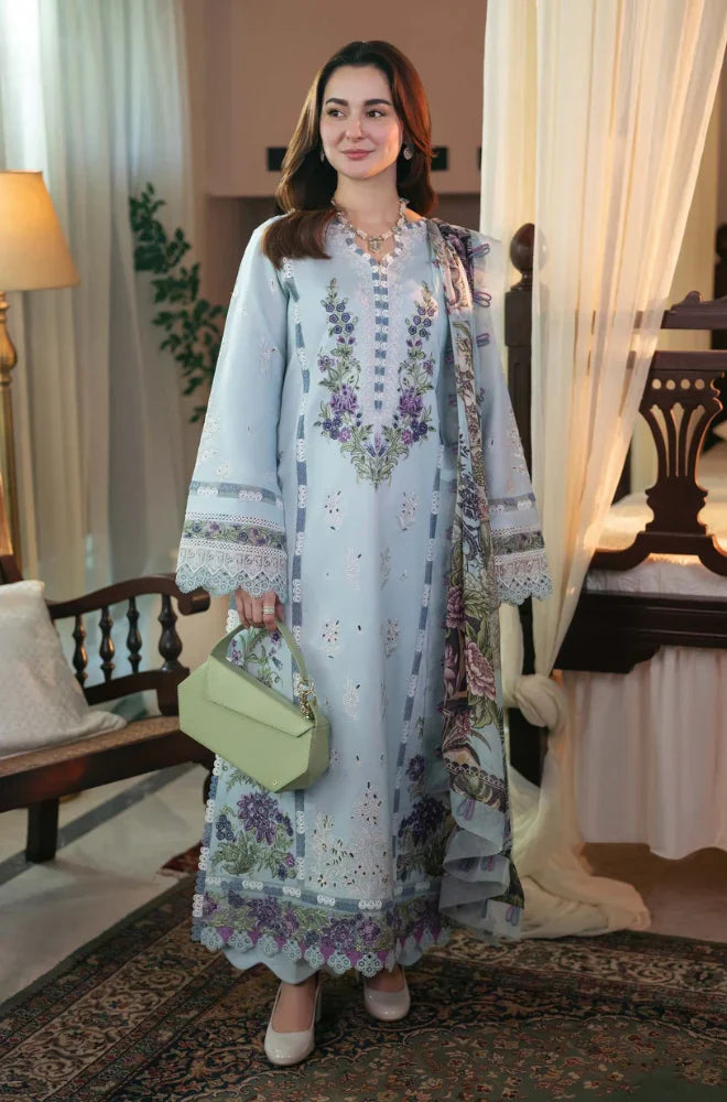 Qalamkar - 3PC Lawn ChickenKari Embroidered Suit - zab936