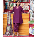 zab684 WINTER 3PC Dhannak Embroidered suit with Printed Shawl