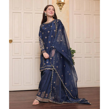 ZAB - 3PCs Embroidered Lawn Dress With Monar Dupatta - zab1308