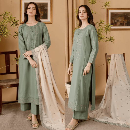 Sapphire - Winter 3PC Dhanak Embroidered Suit - zab1111