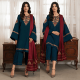 3PC Dhanak suit with Embroidered Shawl - zab1112