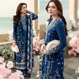 QALAMKAR Dhanak Full Embroidered Chikankari 3PC Suite - zab1115