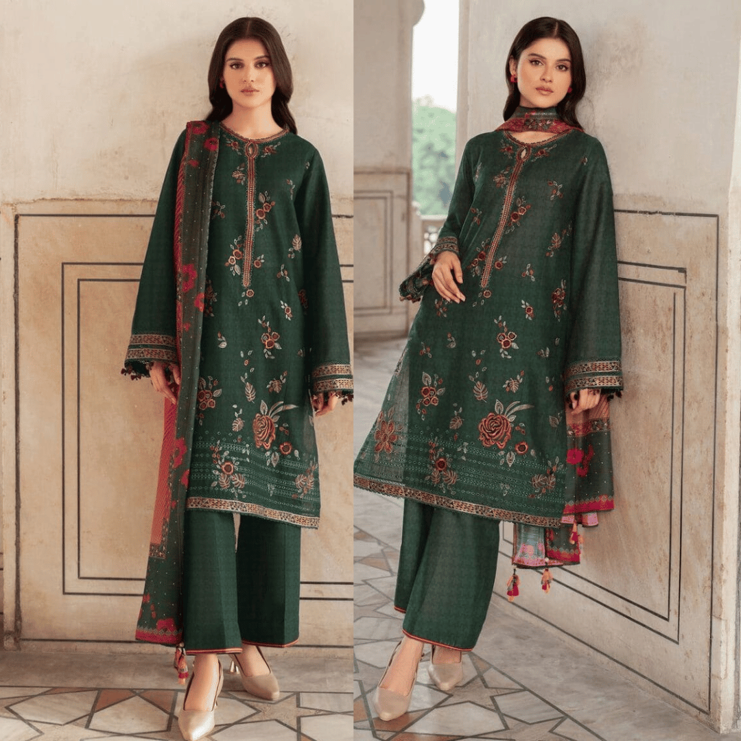 Jazmin 3pcs Unstitched Embroidered Dhanak Suite- zab1121