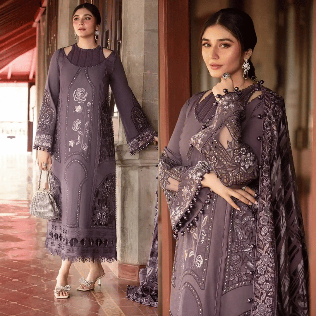 Maria B. - 3PC Dhanak Chickenkari Embroidered Suit - zab1122