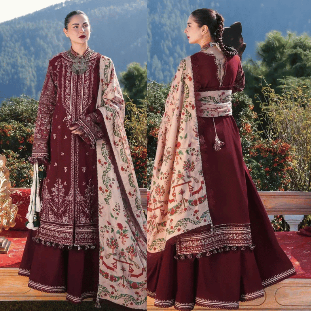 Hussain Rehar - 3PC Dhanak Chickenkari Embroidered Suit - zab1123