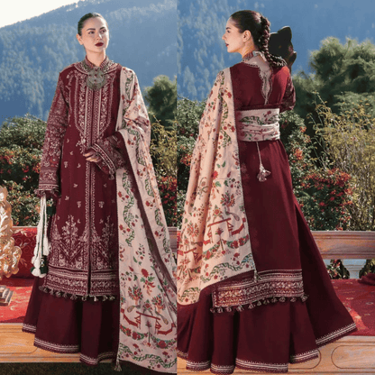 Hussain Rehar - 3PC Dhanak Chickenkari Embroidered Suit - zab1123