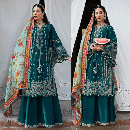 Hussain Rehar - 3PC Dhanak Chickenkari Embroidered Suit - zab1125