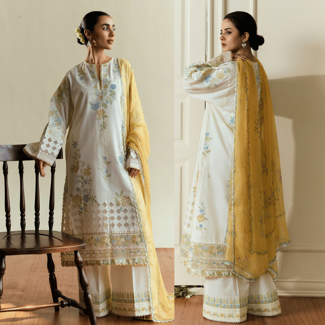 Mushq - 3PC Dhanak ChickenKari Embroidered Suit - zab1129