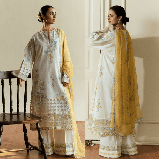 Mushq - 3PC Dhanak ChickenKari Embroidered Suit - zab1129