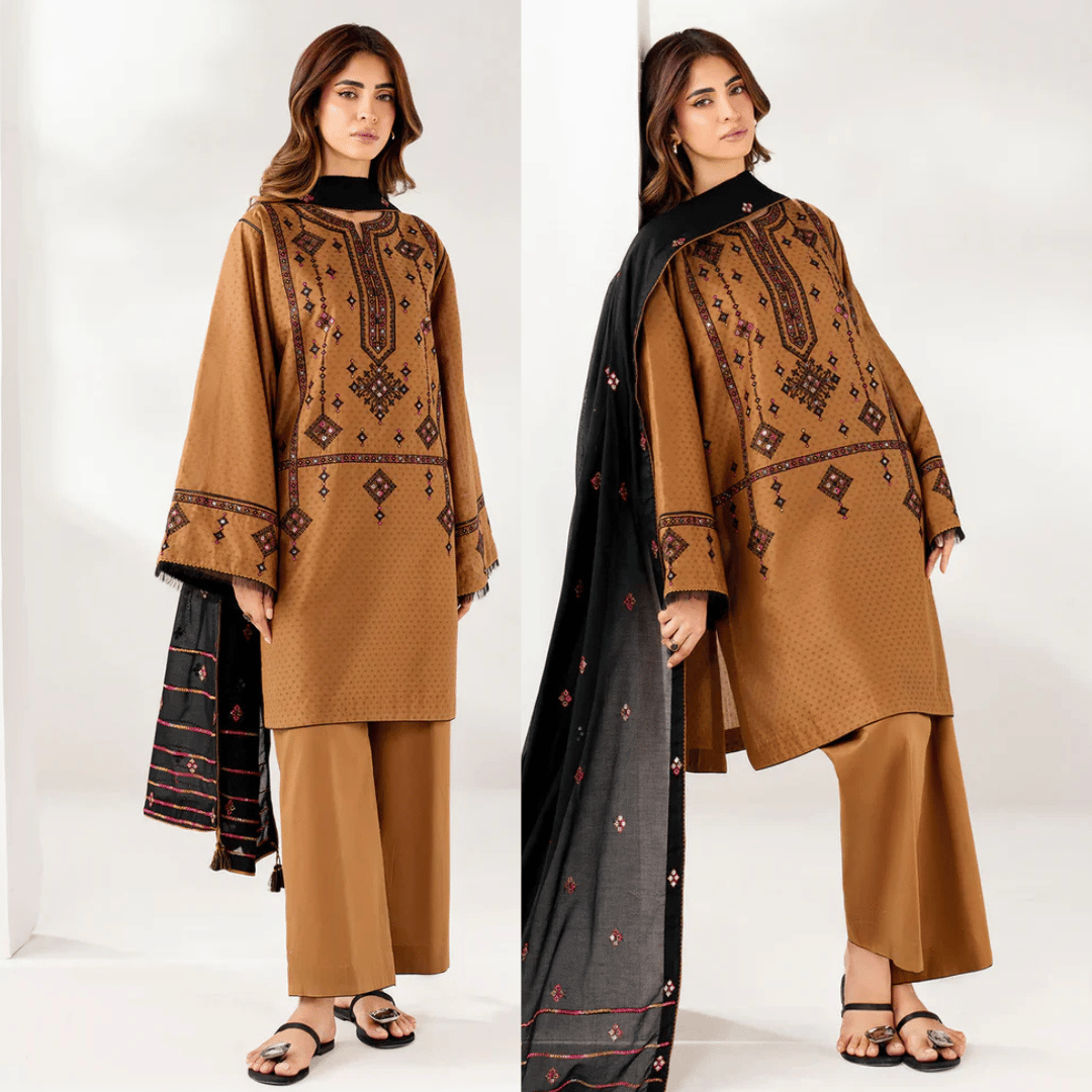 Baroque - 3PC Dhanak Embroidered Suit - zab1130