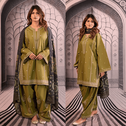 URGE-3PC DHANAK EMBROIDERED SUIT - zab1131