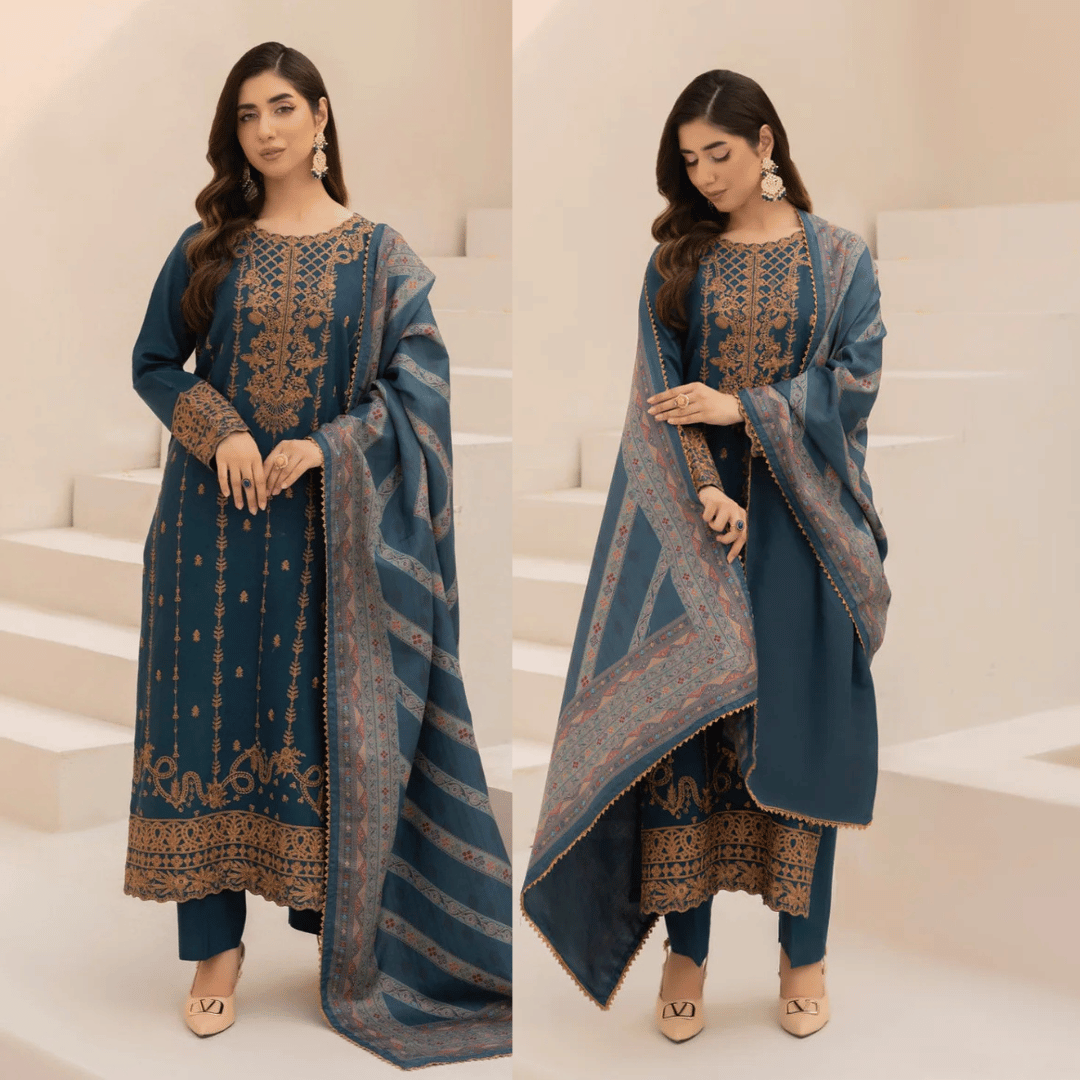 Mohagni - Winter 3PC Dhanak Embroidered Suit - zab1134