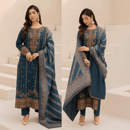 Mohagni - Winter 3PC Dhanak Embroidered Suit - zab1134