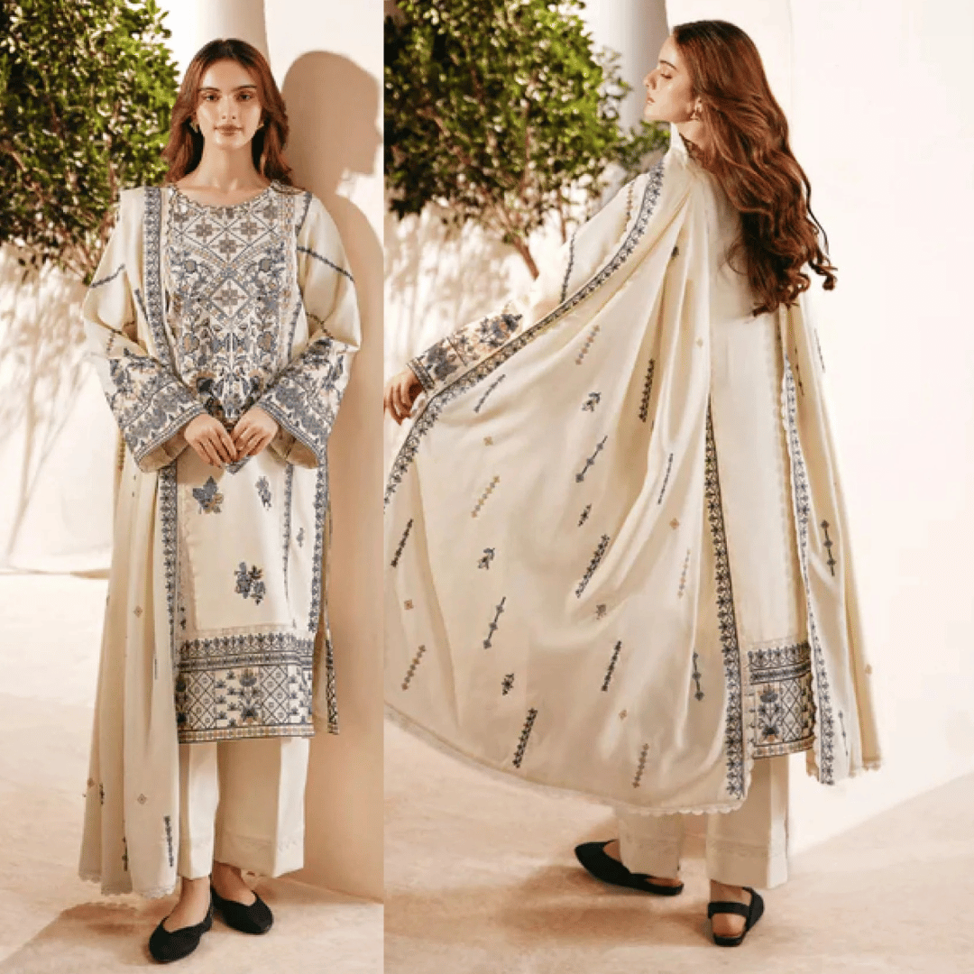 Jazmin - Winter 3PC Dhanak Embroidered Suit - zab1135