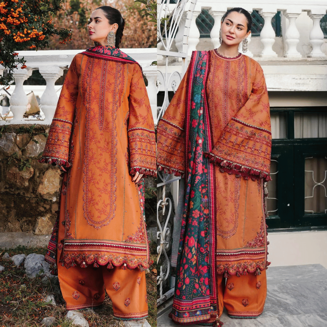 Hussain Rehar - 3PC Dhanak Chickenkari Embroidered Suit - zab1137