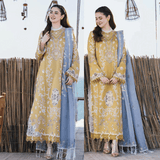 Asim Jofa - 3PC Dhanak Chickenkari Embroidered Suit - zab1138