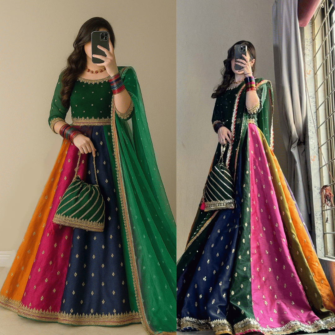 Kataan Silk 3 Piece Embroidered Lehenga - zab1141
