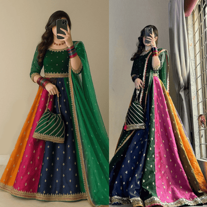 Kataan Silk 3 Piece Embroidered Lehenga - zab1141